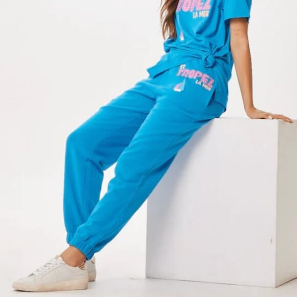 VINTAGE HAVANA St. Tropez Jet Setter Jogger Sweatpants Jewel Accents Blue S - Picture 1 of 7